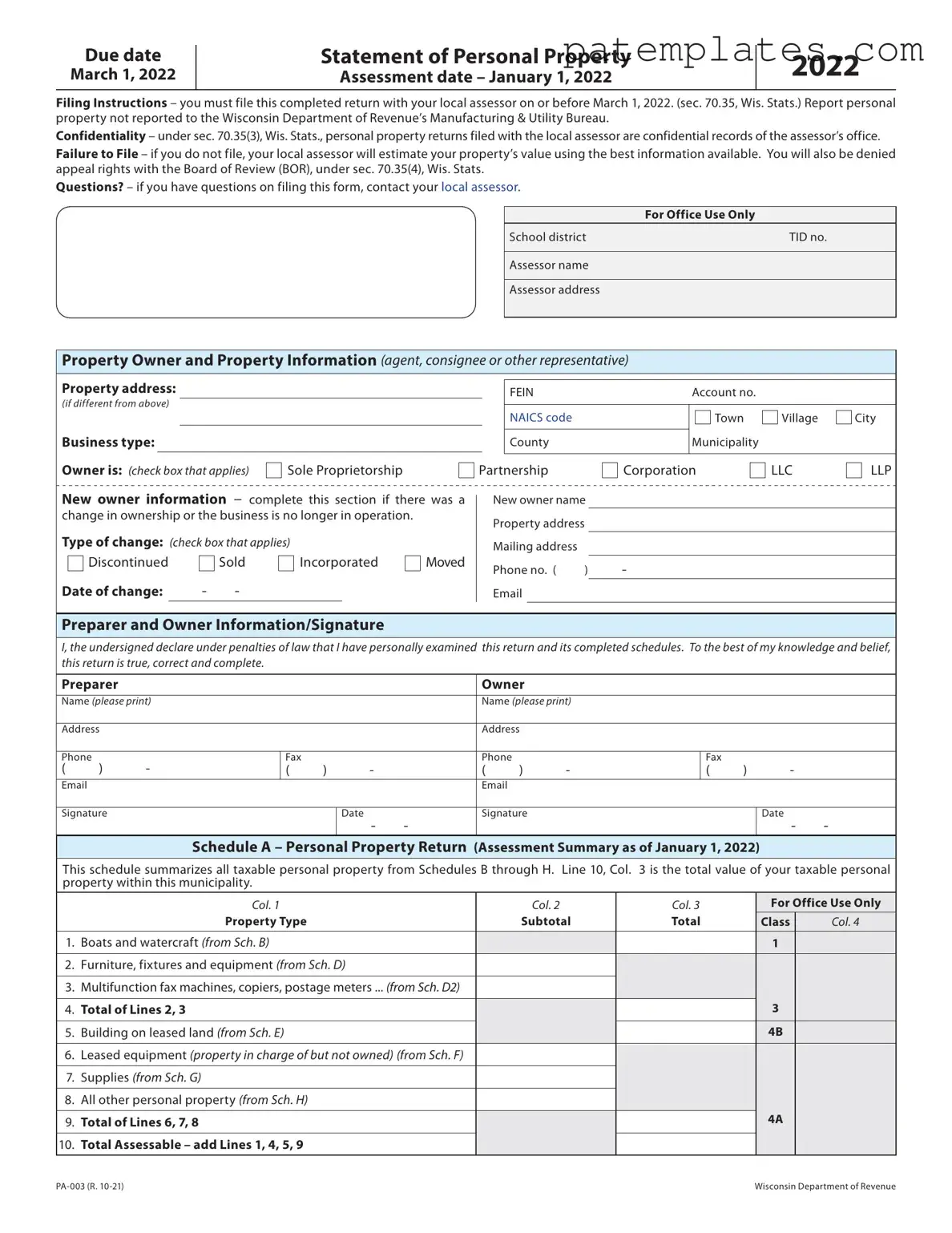 Fill in Your Pa 003 Form