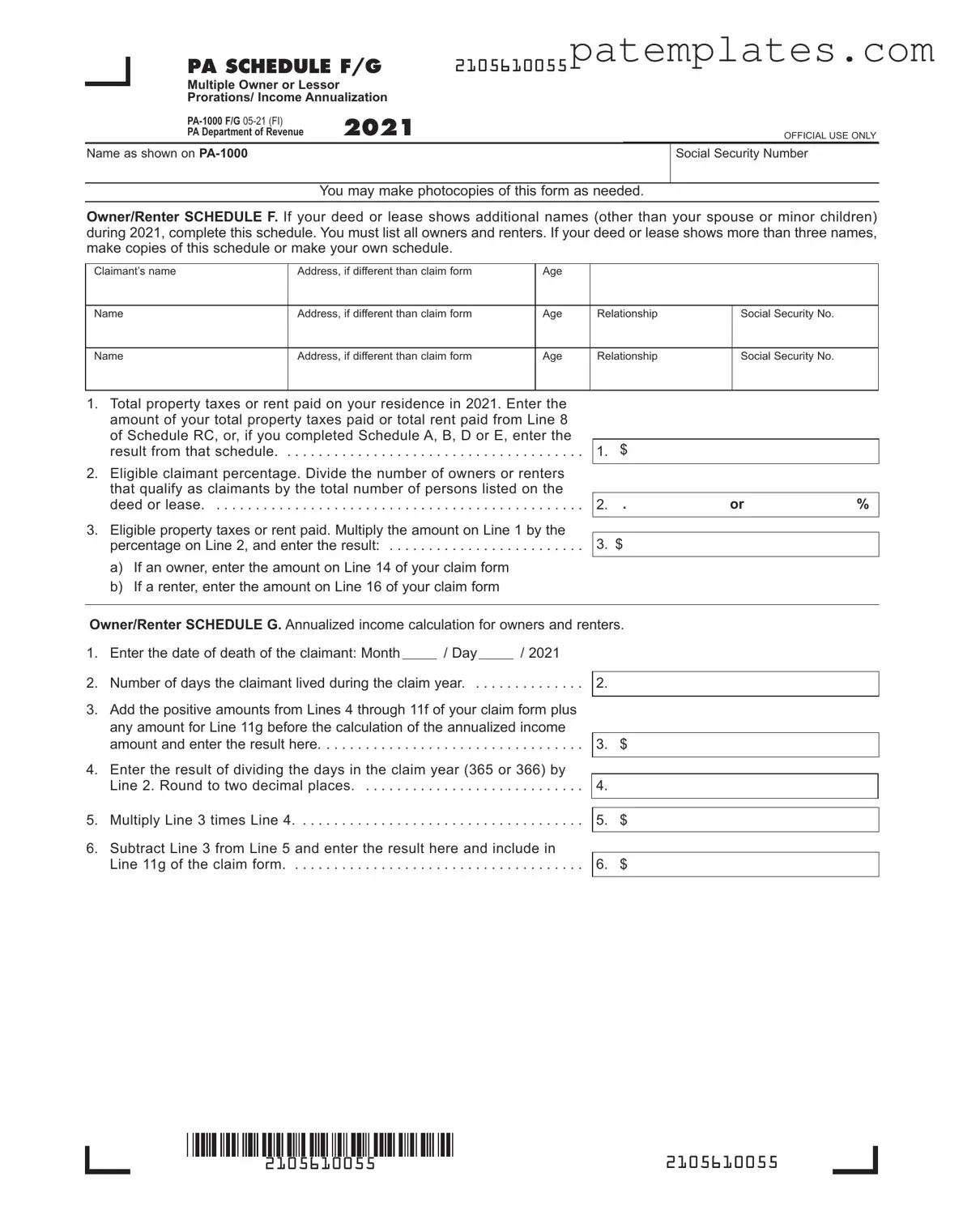Fill in Your Pa 1000 G Form
