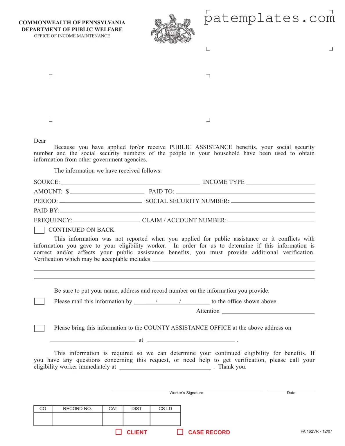 Fill in Your Pa 162Vr Form