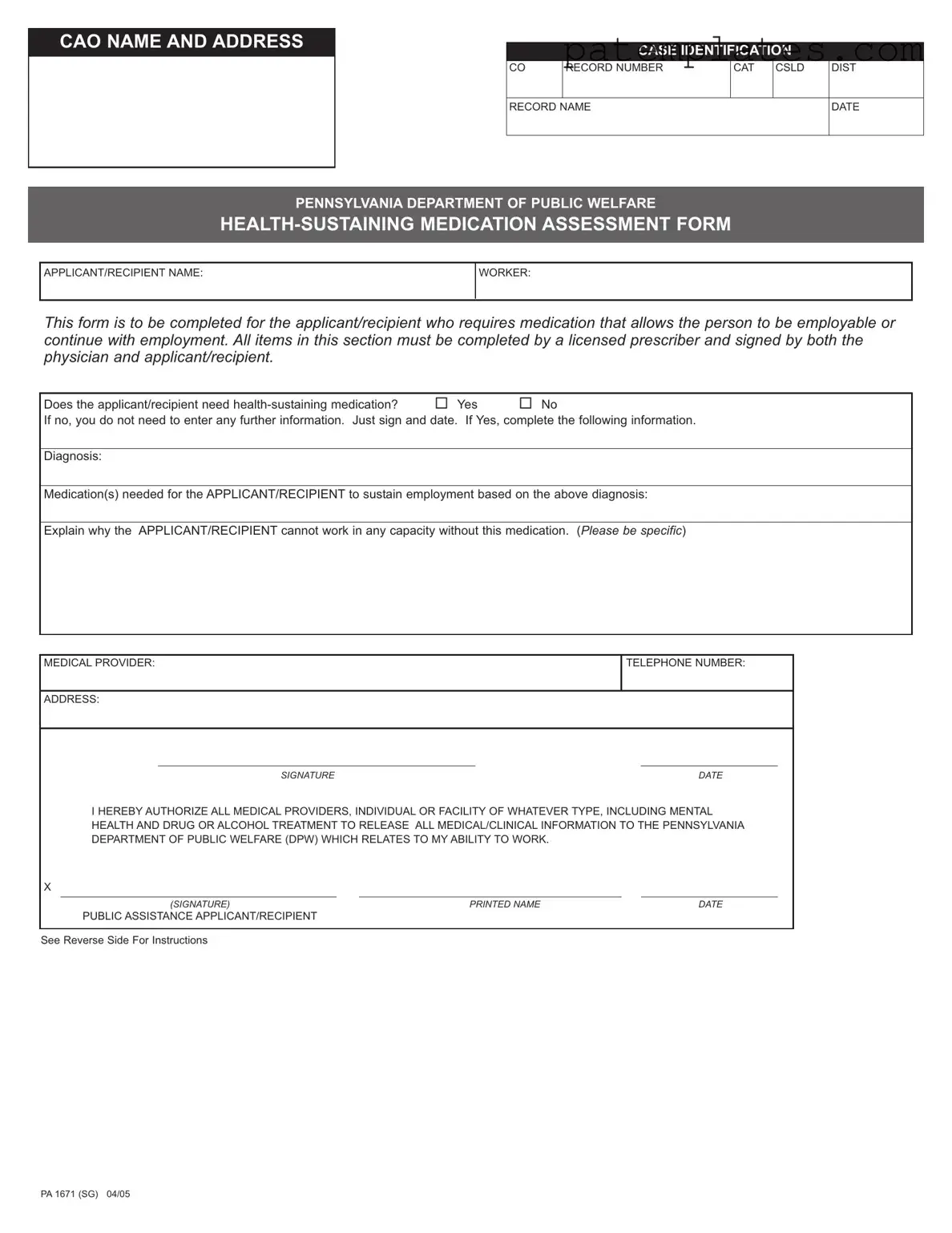Fill in Your Pa 1671 Form