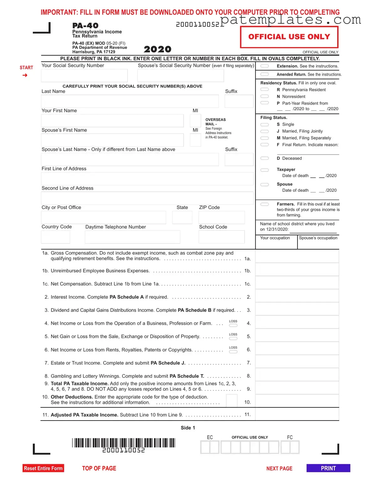 Fill in Your Pa 40 Tax Form