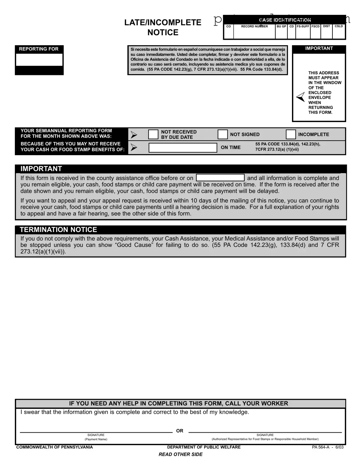 Fill in Your Pa 564 A Form