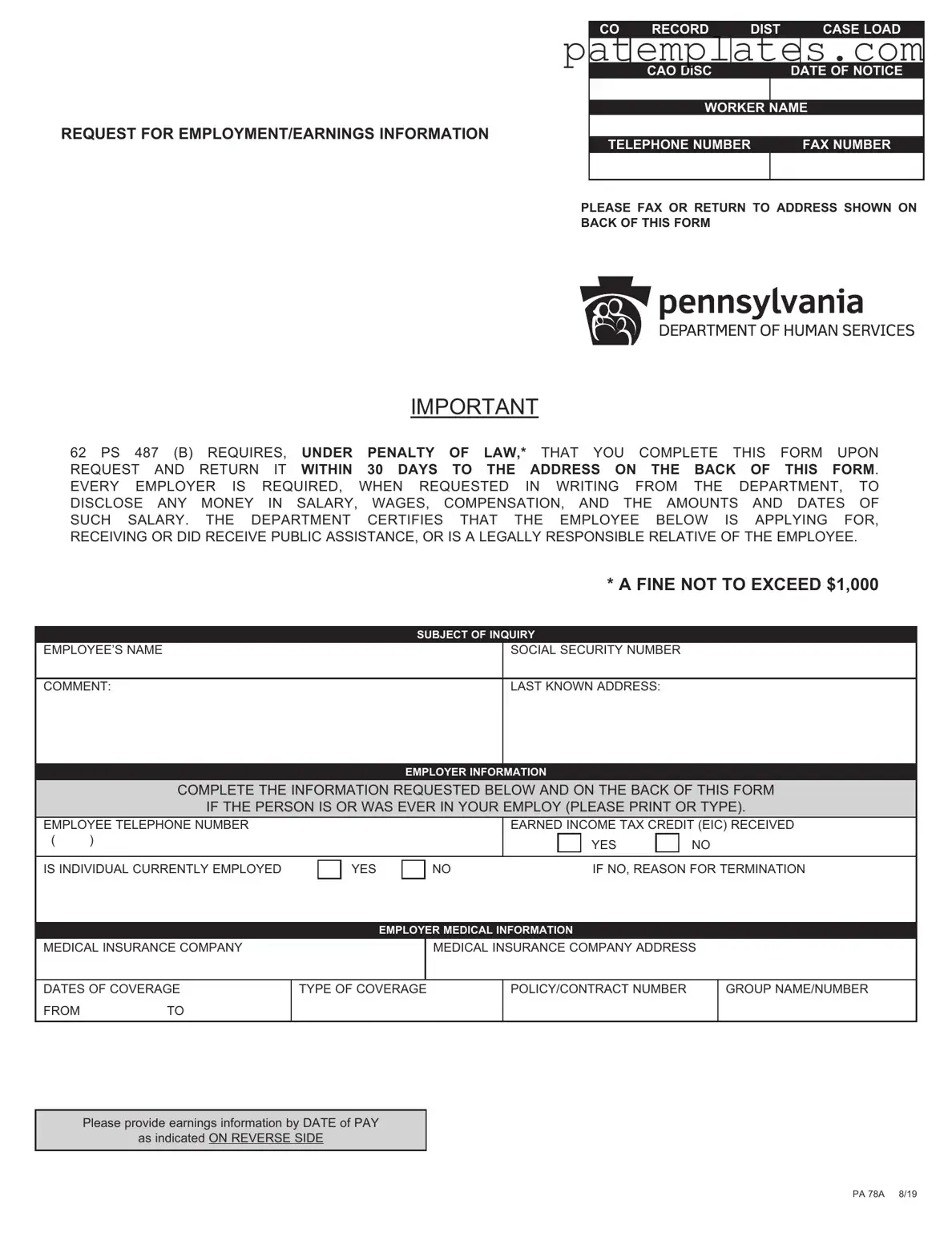 Fill in Your Pa 78 Form