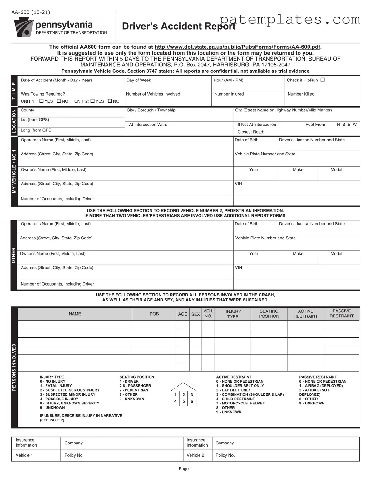 Fill in Your Pa Aa 600 Form