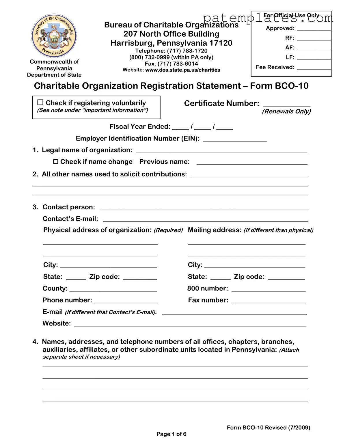 Fill in Your Pa Bco 10 Form