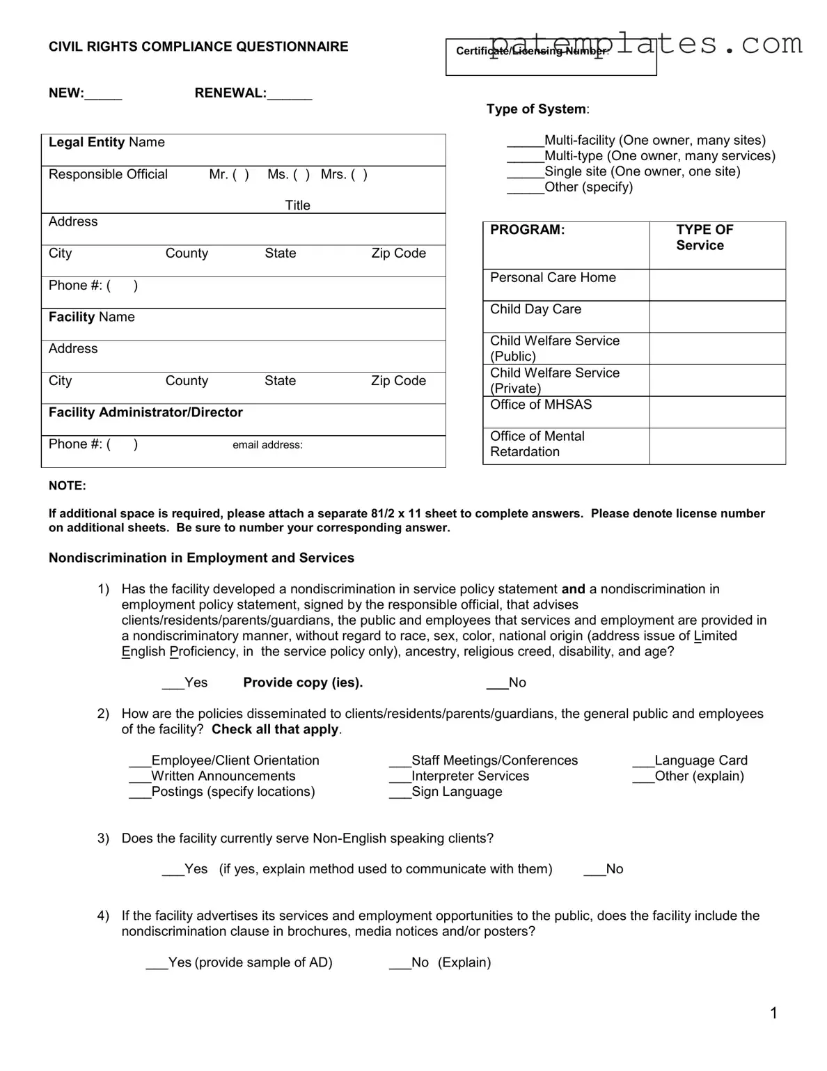 Fill in Your Pa Civil Rights Compliance Form