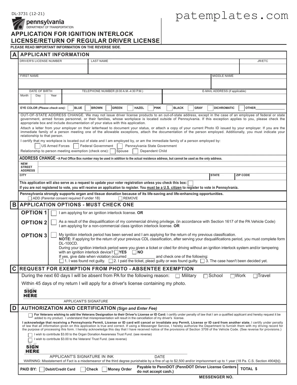 Fill in Your Pa Dl 3731 Form