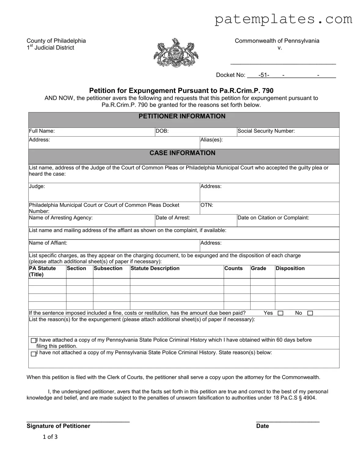 Fill in Your Pa Expungement Form