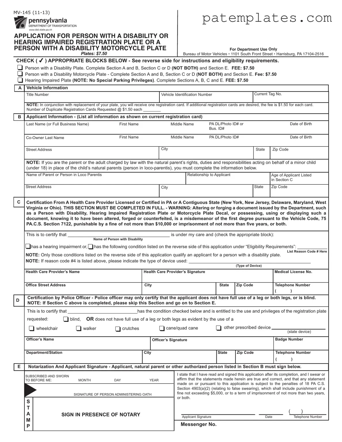Fill in Your Pa Mv145 Form