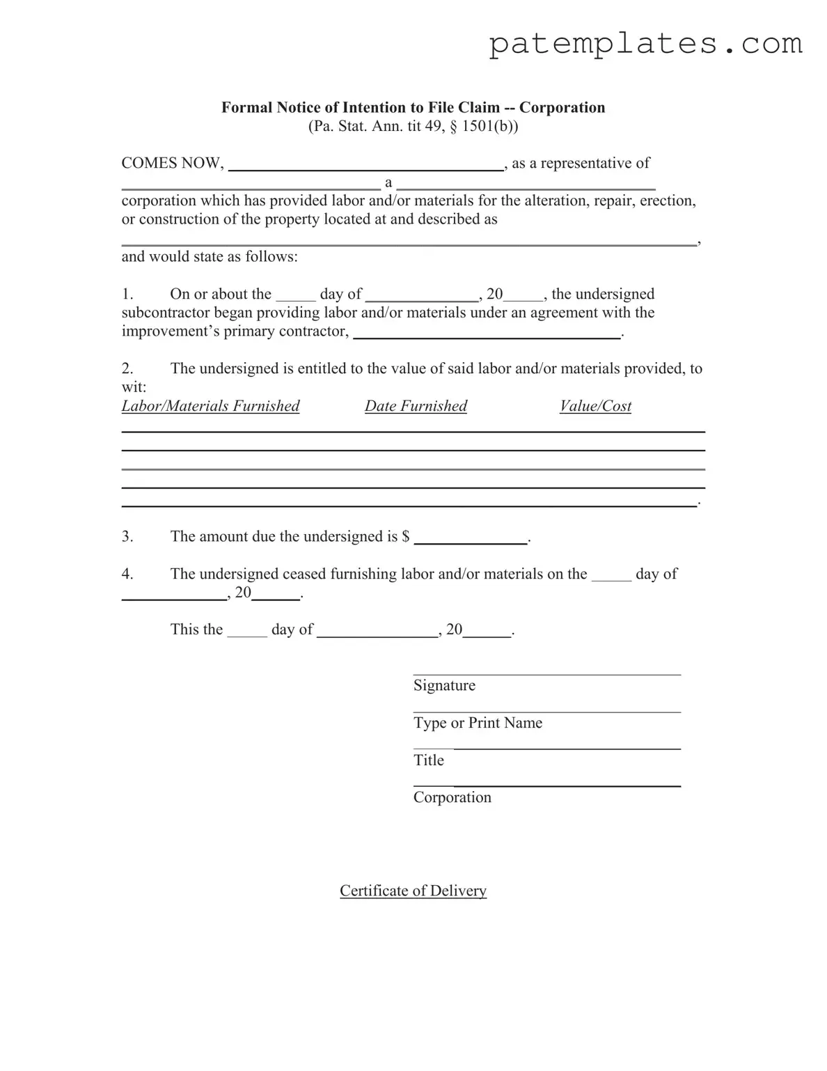 Fill in Your Pa Notice Form