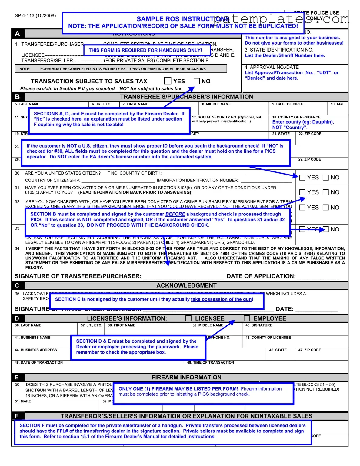 Fill in Your Pa Sp4 113 Form