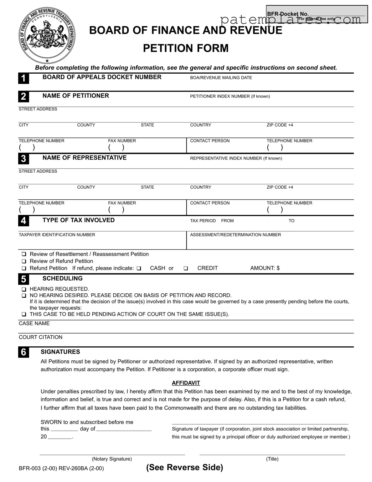 Fill in Your Pennsylvania Bfr 003 Form