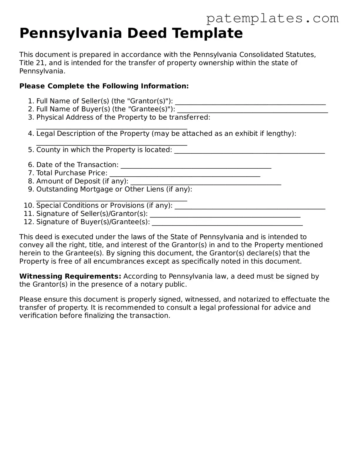 Attorney-Verified  Deed Template for Pennsylvania