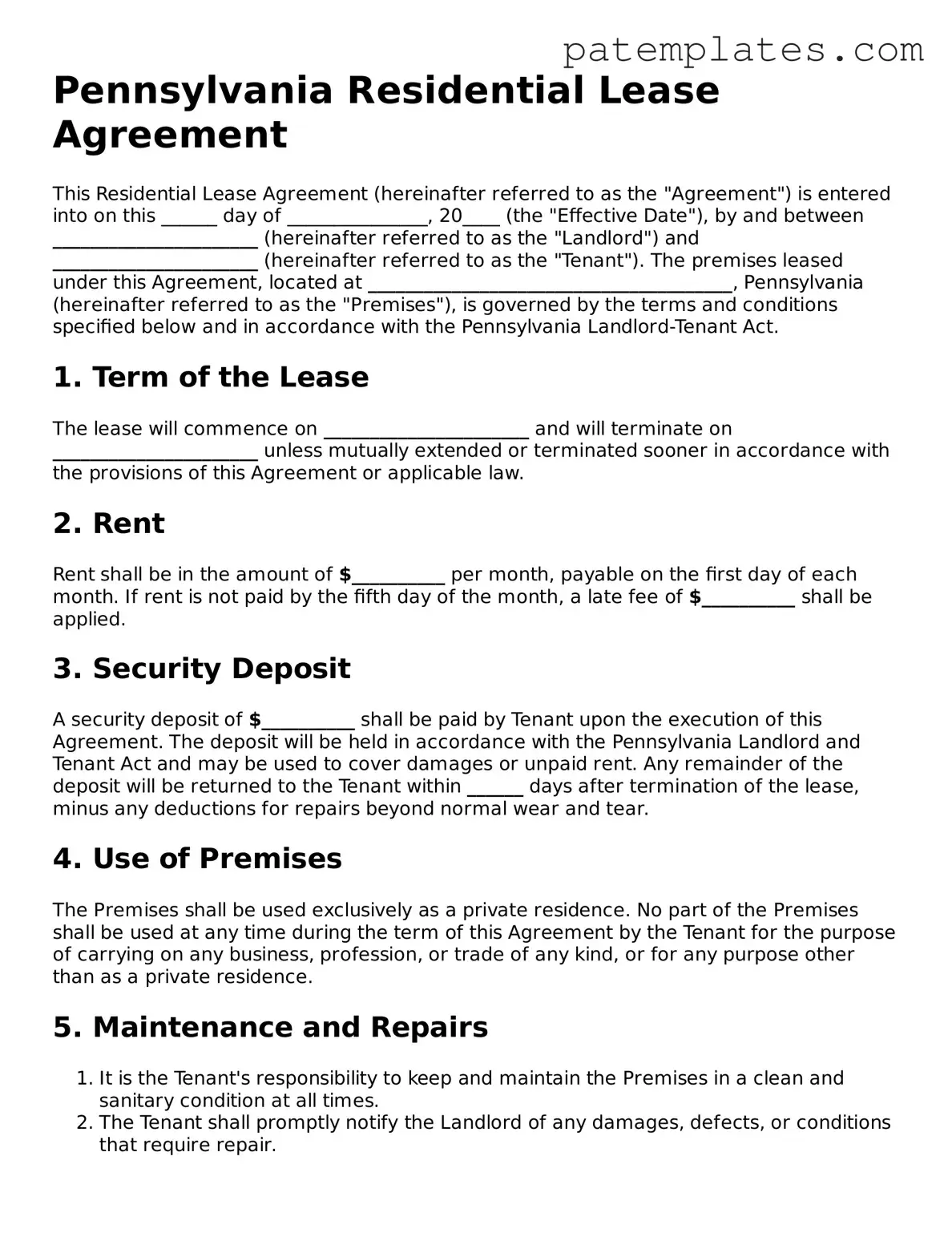 Attorney-Verified  Residential Lease Agreement Template for Pennsylvania