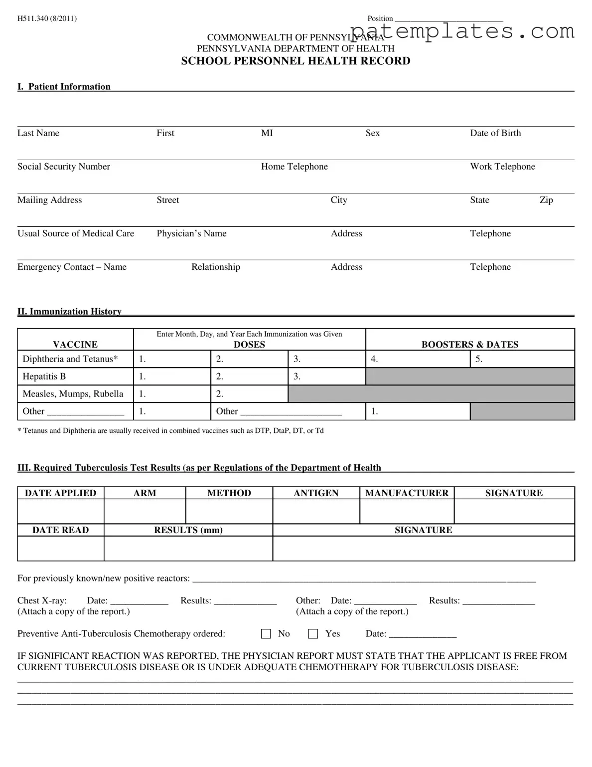 Fill in Your Pennsylvania Health Form