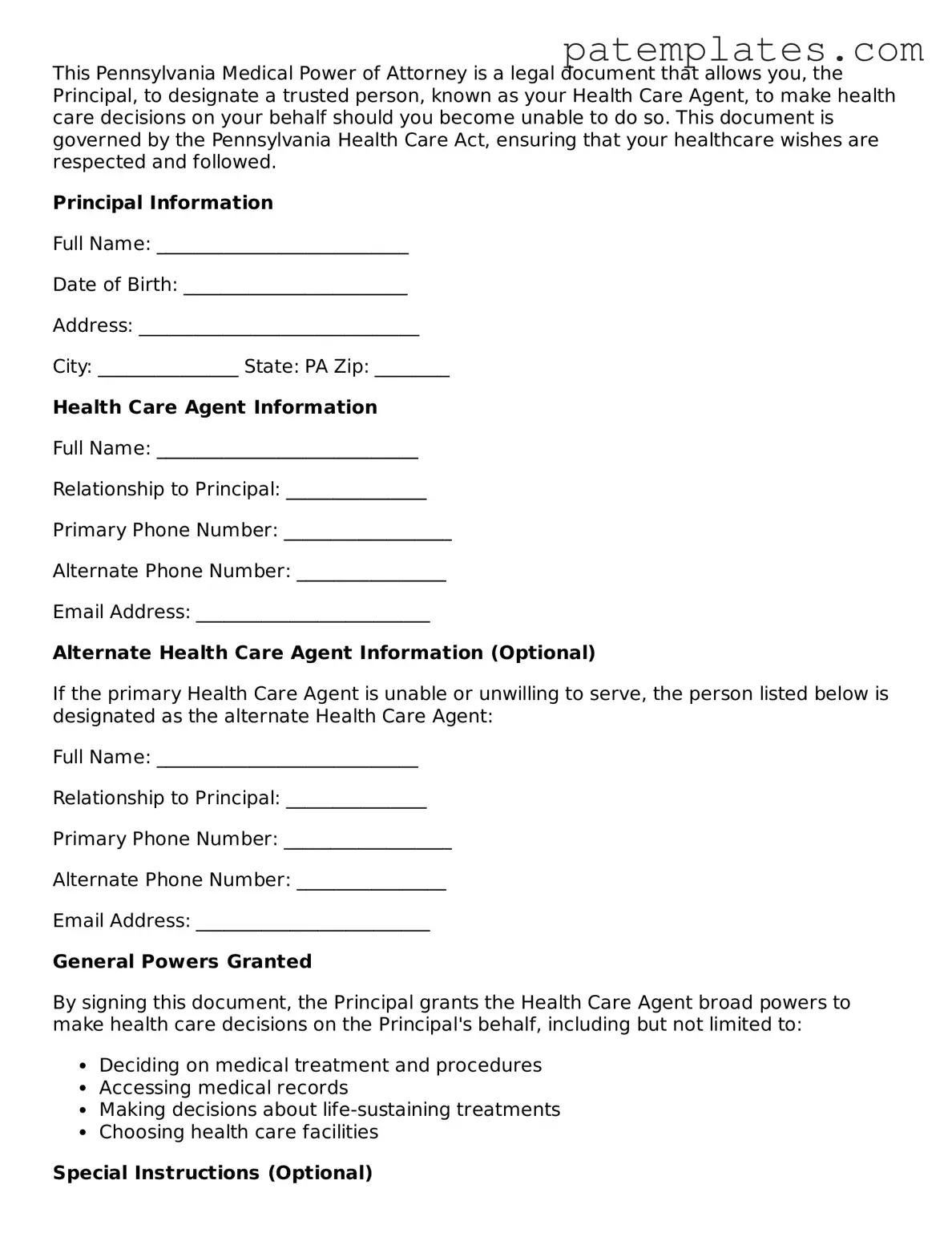 Attorney-Verified  Medical Power of Attorney Template for Pennsylvania