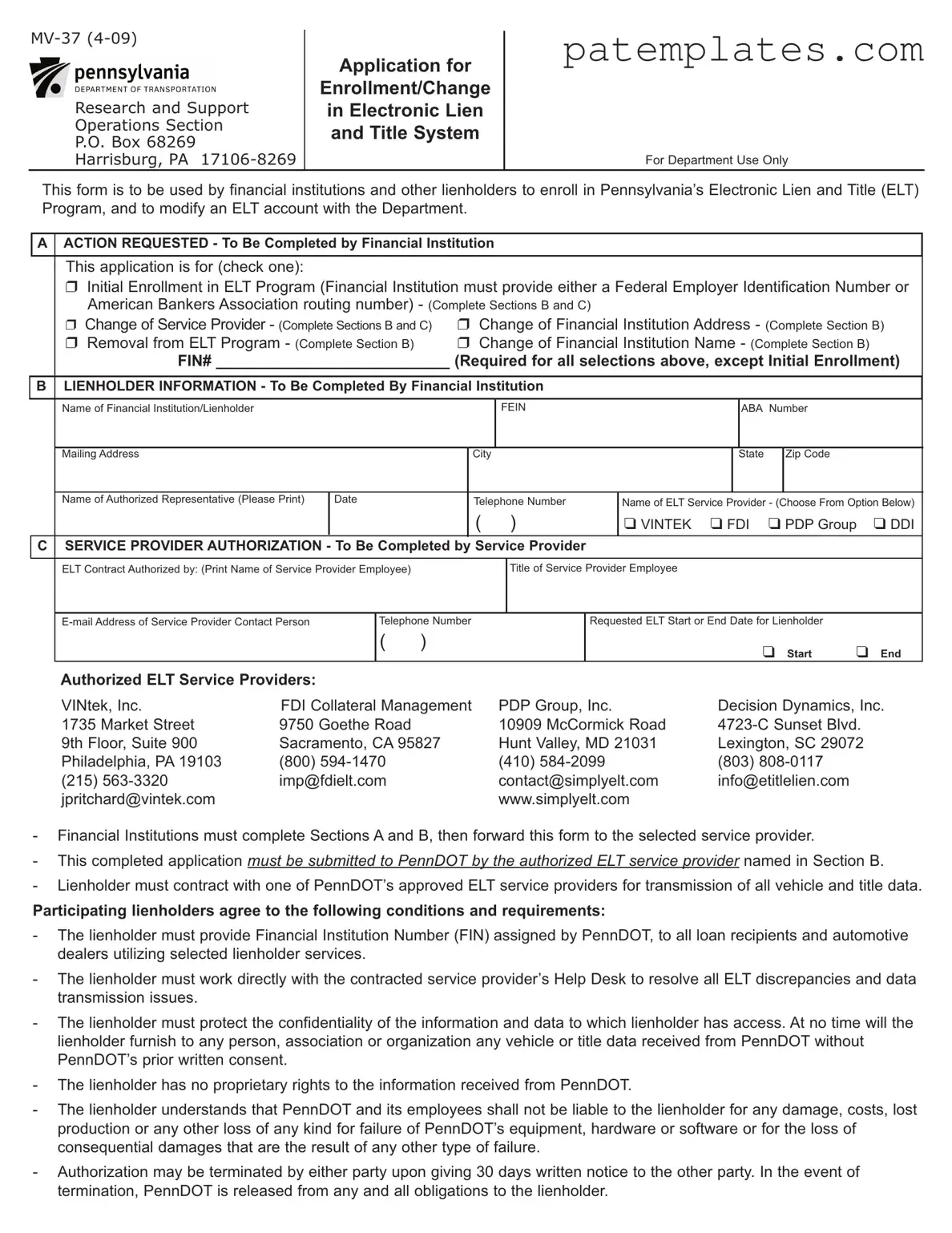 Fill in Your Pennsylvania Mv 37 Form