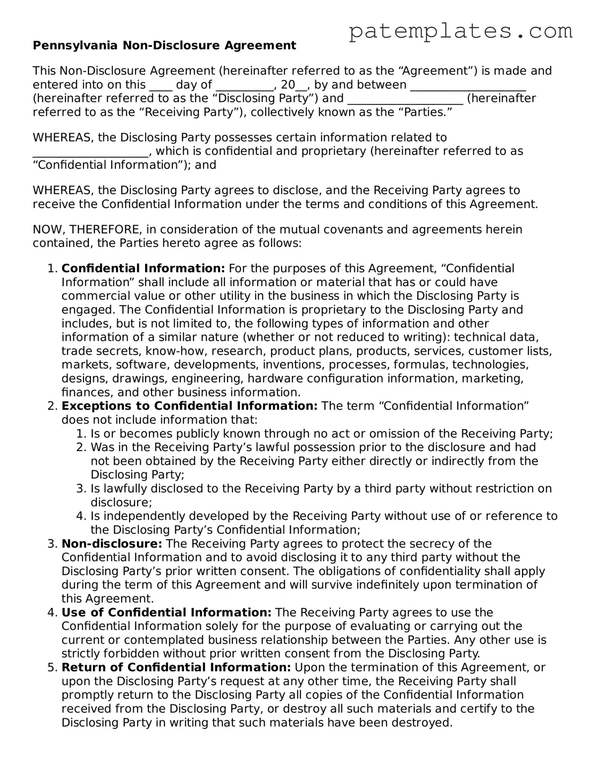 Attorney-Verified  Non-disclosure Agreement Template for Pennsylvania
