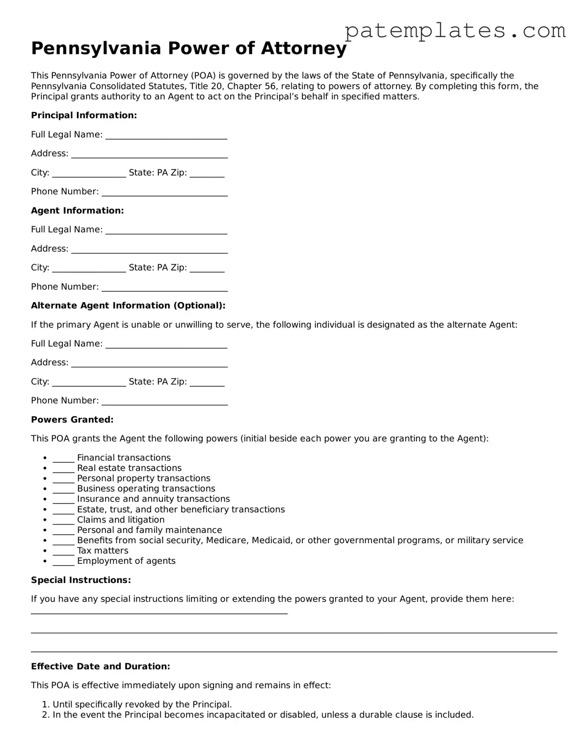 Attorney-Verified  Power of Attorney Template for Pennsylvania