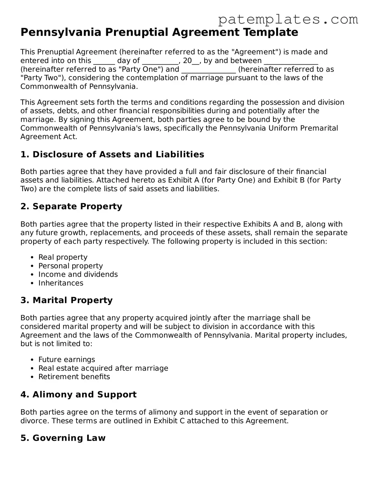 Attorney-Verified  Prenuptial Agreement Template for Pennsylvania