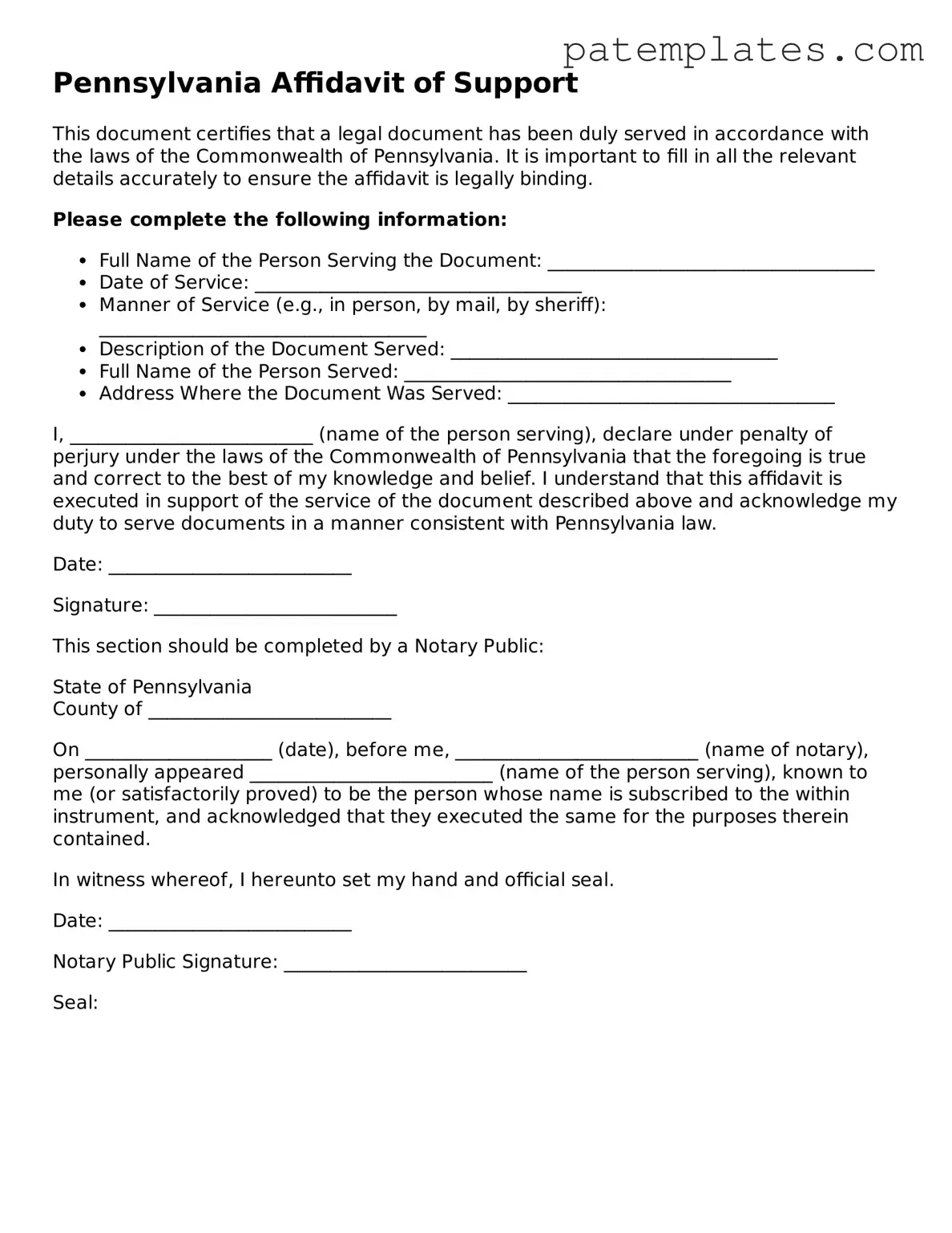 Attorney-Verified  Affidavit of Service Template for Pennsylvania