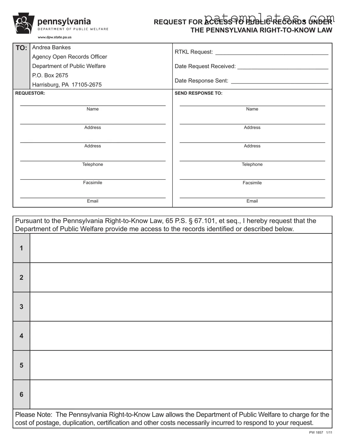 Fill in Your Pennsylvania Pw 1857 Form