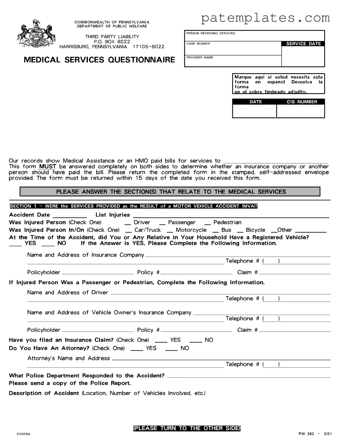 Fill in Your Pw 382 Pennsylvania Form