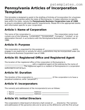 Attorney-Verified  Articles of Incorporation Template for Pennsylvania