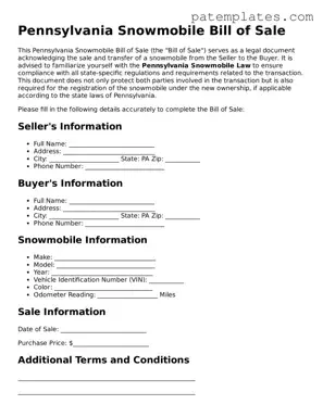 Attorney-Verified  Snowmobile Bill of Sale Template for Pennsylvania