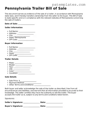 Attorney-Verified  Trailer Bill of Sale Template for Pennsylvania