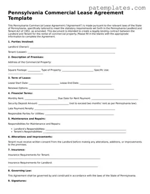 Attorney-Verified  Commercial Lease Agreement Template for Pennsylvania