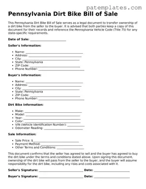 Attorney-Verified  Dirt Bike Bill of Sale Template for Pennsylvania