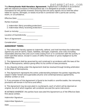 Attorney-Verified  Hold Harmless Agreement Template for Pennsylvania