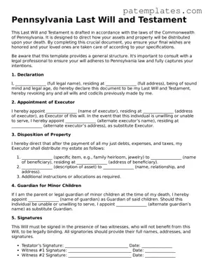 Attorney-Verified  Last Will and Testament Template for Pennsylvania