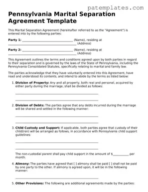 Attorney-Verified  Marital Separation Agreement Template for Pennsylvania