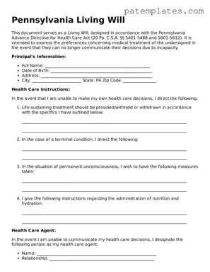 Attorney-Verified  Living Will Template for Pennsylvania