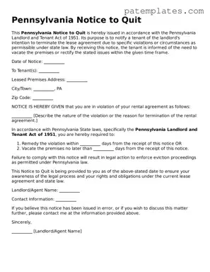 Attorney-Verified  Notice to Quit Template for Pennsylvania