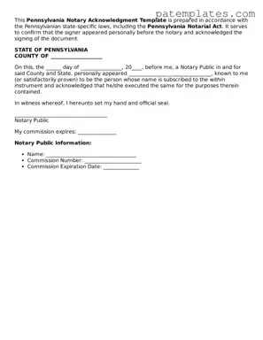 Attorney-Verified  Notary Acknowledgement Template for Pennsylvania