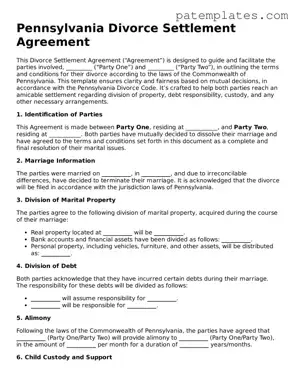 Attorney-Verified  Divorce Settlement Agreement Template for Pennsylvania